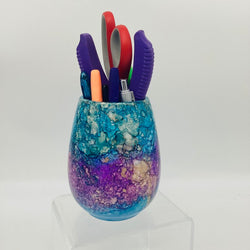 5" Ceramic Round Vase- Teal/Purple/Gold - view 3