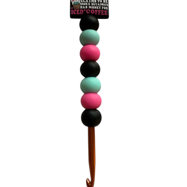 Ergonomic beaded crochet hook 5.5mm "suspect claims to be broke, always has money for iced coffee"