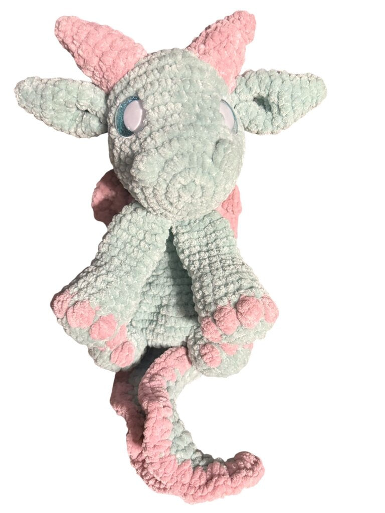 Crocheted dragon snuggler plushie