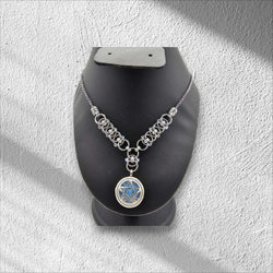 Silver Beaded Helm Weave Choker Necklace with Silver Opalite Pentacle charm - view 4