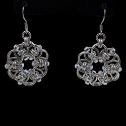 Silver Beaded Helm Flower Earrings, Surgical Steel Ear Wires - view 2