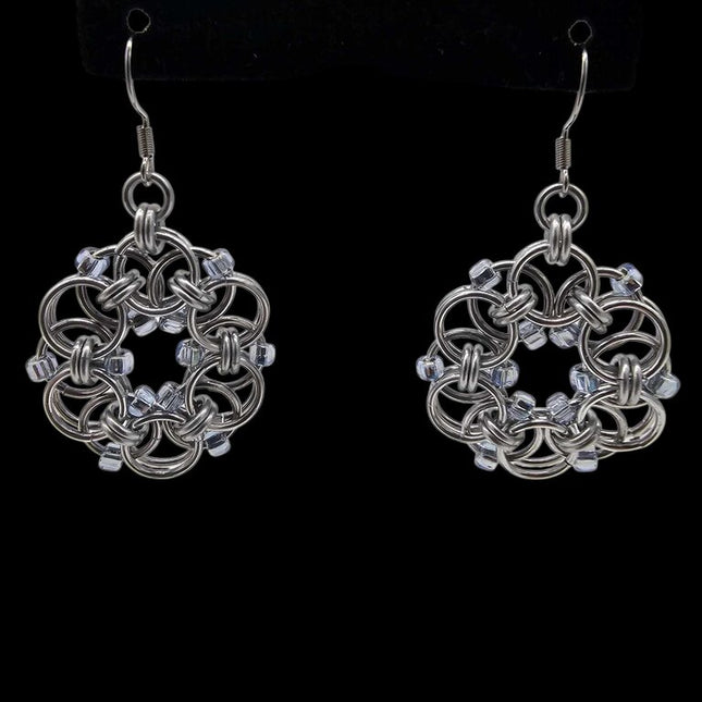 Silver Beaded Helm Flower Earrings, Surgical Steel Ear Wires