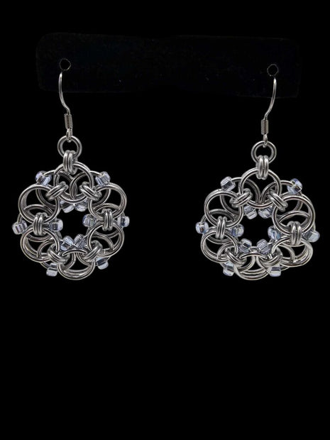 Silver Beaded Helm Flower Earrings, Surgical Steel Ear Wires