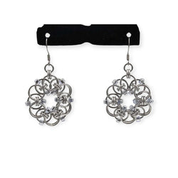 Silver Beaded Helm Flower Earrings, Surgical Steel Ear Wires - view 1