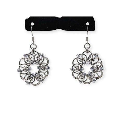 Silver Beaded Helm Flower Earrings, Surgical Steel Ear Wires