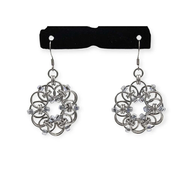 Silver Beaded Helm Flower Earrings, Surgical Steel Ear Wires