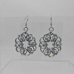 Silver Beaded Helm Flower Earrings, Surgical Steel Ear Wires - view 1