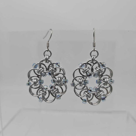 Silver Beaded Helm Flower Earrings, Surgical Steel Ear Wires