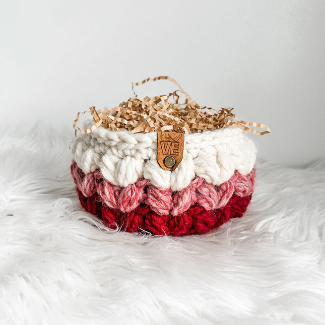 Valentine's Puff Stitch Basket with Love Tag
