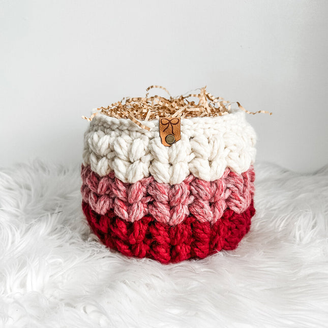 Large Valentine's Puff Stitch Basket with Bow Tag
