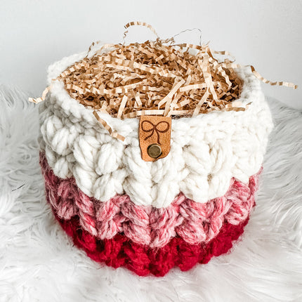 Large Valentine's Puff Stitch Basket with Bow Tag