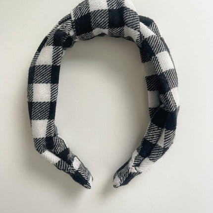 Black Check Knotted Headband