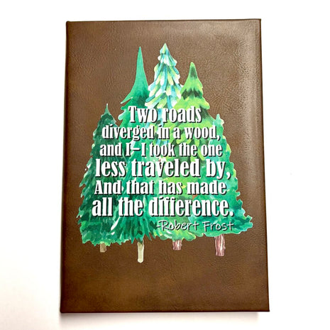 ROADS DIVERGE IN WOOD FAUX LEATHER JOURNAL