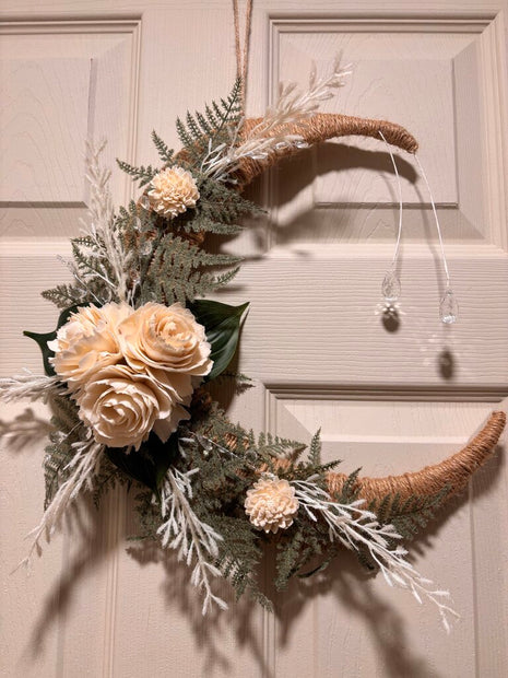 Crystal Moon with White Sola Wood Flowers