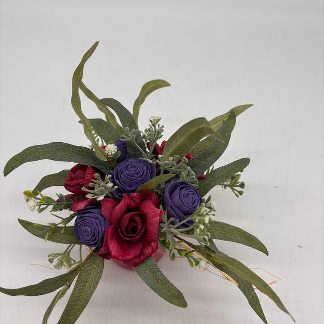 Pink Jar with Purple Hearts filled with Sola Wood Flowers