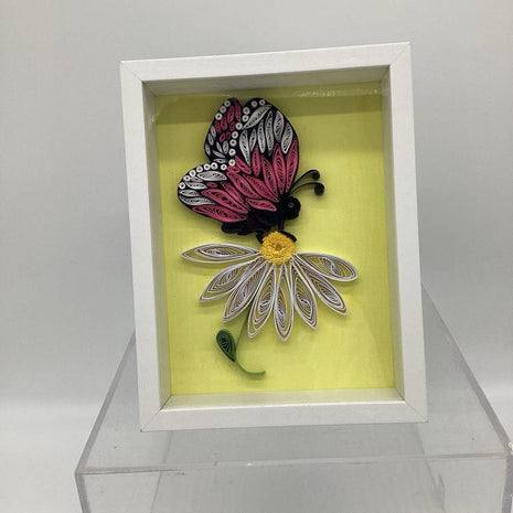 Picture Pink butterfly and Daisy With frame
