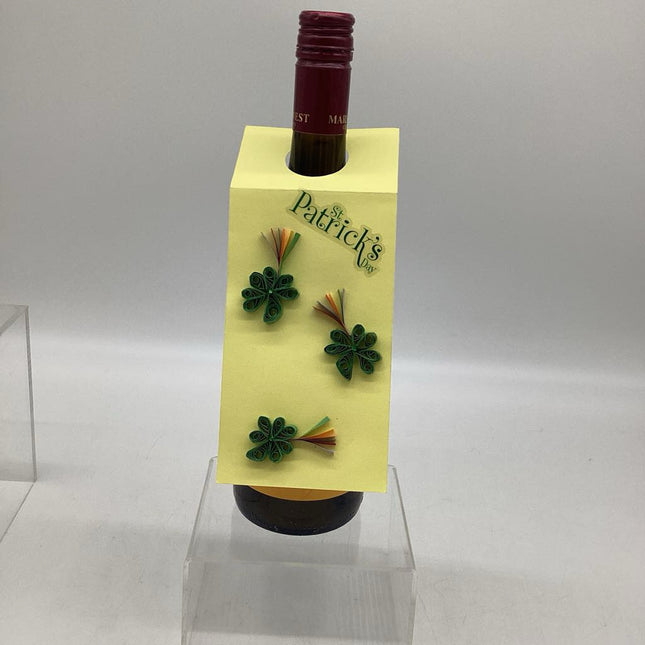 Wine Bottle Tags yellow with 3 small shamrocks with crystal