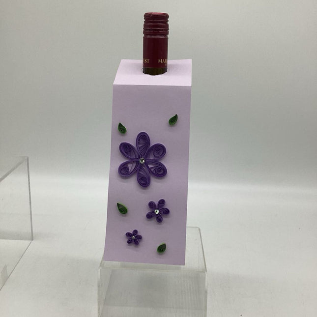 Wine Bottle Tags purple with 3 purple flowers and crystal;
