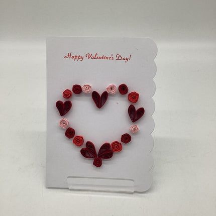 valentine card with red hearts and pink, red and burgundy roses