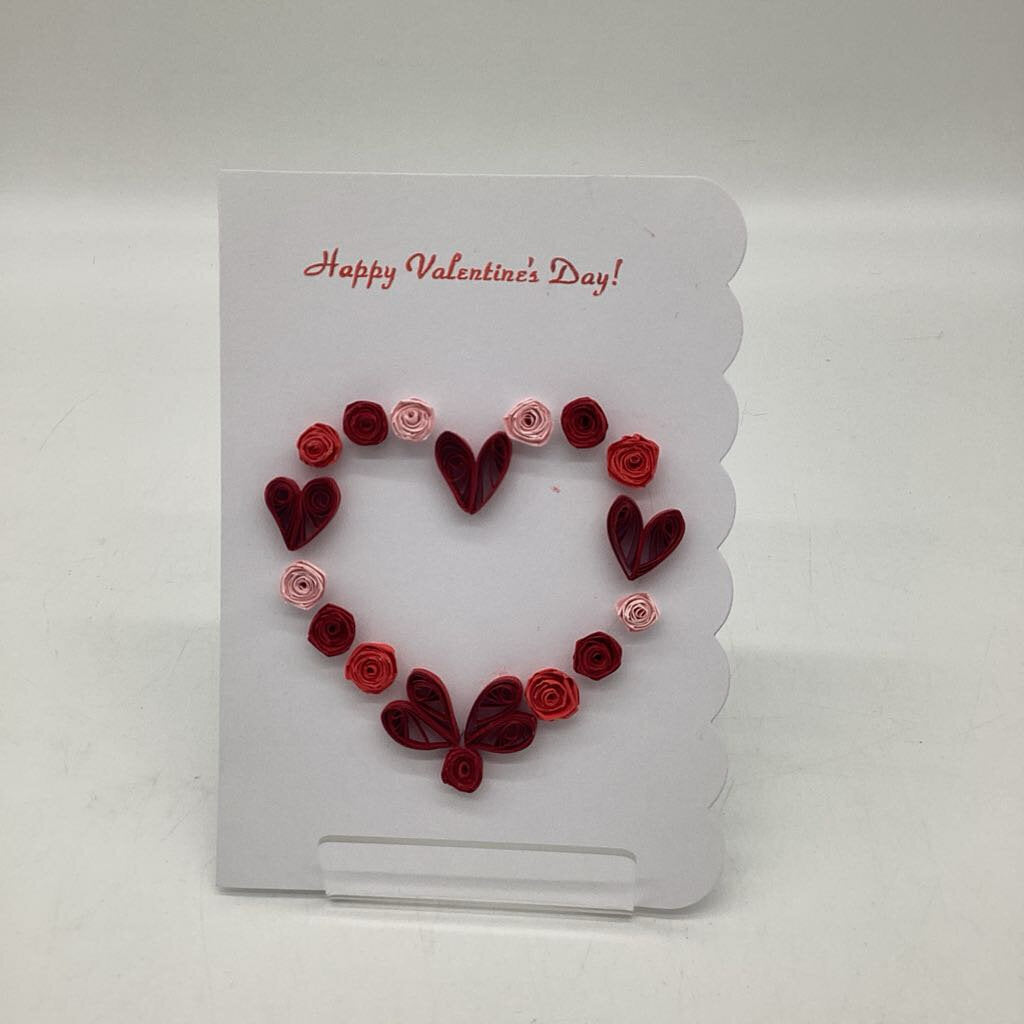 valentine card with red hearts and pink, red and burgundy roses
