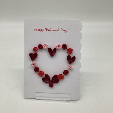 valentine card with red hearts and pink, red and burgundy roses