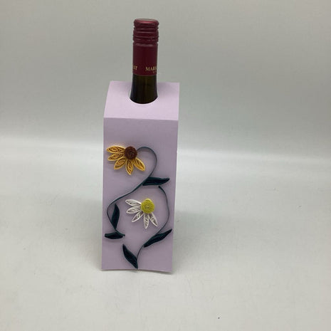 Wine Bottle tags gray with yellow and white flowers