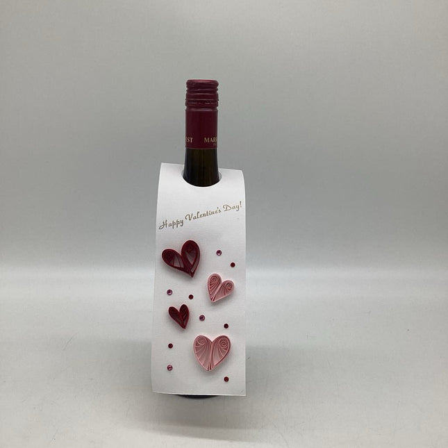 Wine Bottle Tags white with 2 lareg and 2 small red and pink heart swarovski crystals