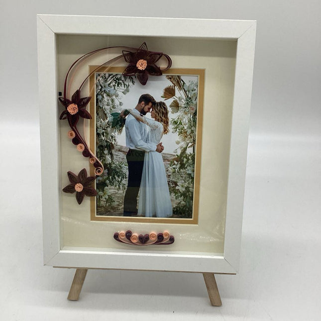 framed picture mat beige with burgundy and pink flowers5