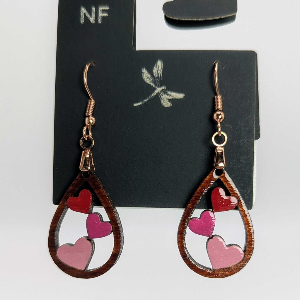 Earrings - Hearts on teardrop Pink and red small