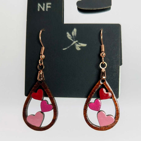 Earrings - Hearts on teardrop Pink and red small