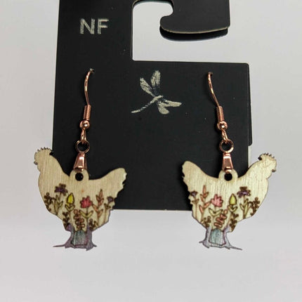 Earrings - Chicken with flowers