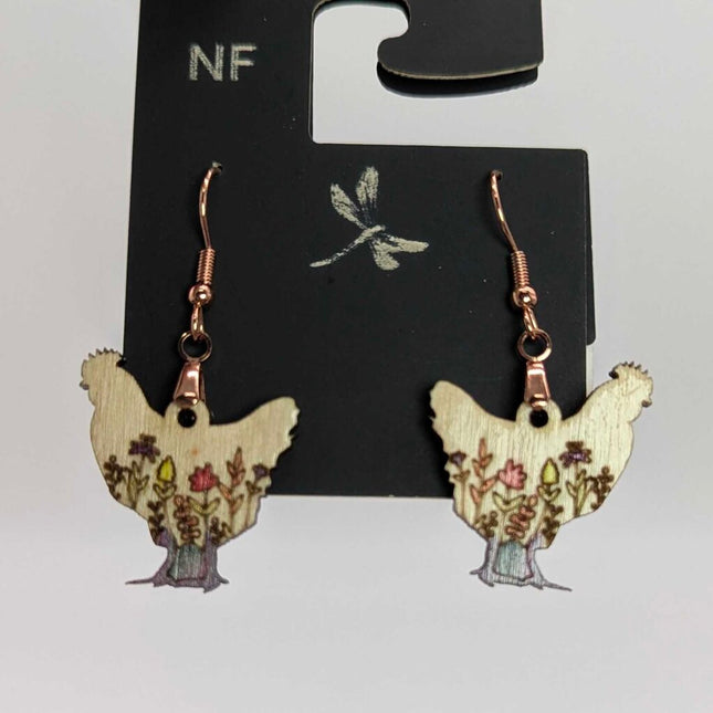 Earrings - Chicken with flowers