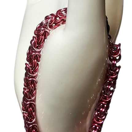 Dark Pink and Light Pink Anodized Aluminum Byzantine Bracelet 8 inches