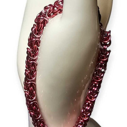 Dark Pink and Light Pink Anodized Aluminum Byzantine Bracelet 8 inches