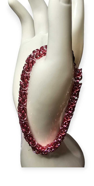 Dark Pink and Light Pink Anodized Aluminum Byzantine Bracelet 8 inches