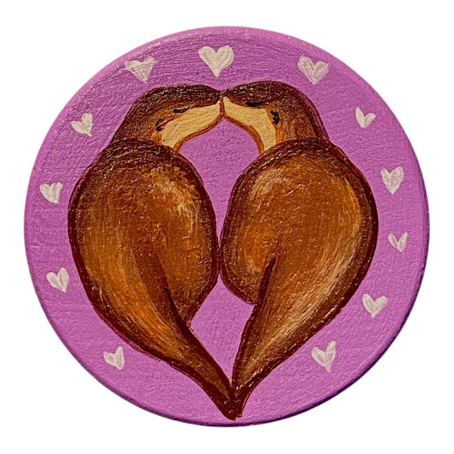 Kissing Otters Circle Magnet