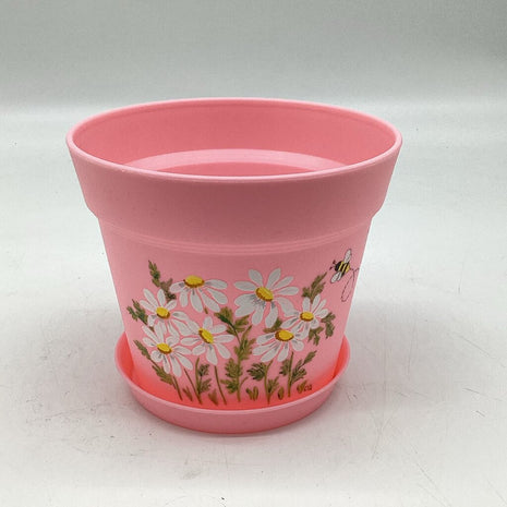 Large pink pot w/white daisies-E