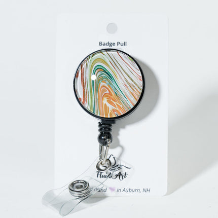 1.25" Fluid Art Badge Reel - White, gold, green