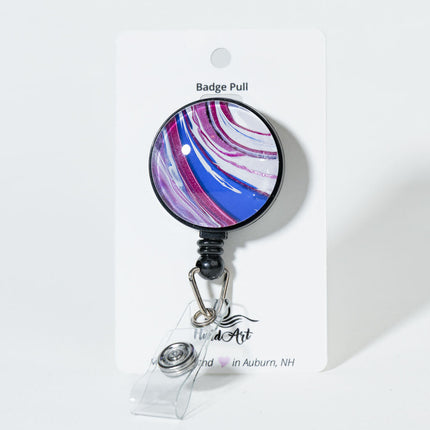 1.25" Fluid Art Badge Reel - White, Magenta & Blue