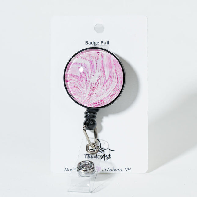 1.25" Fluid Art Badge Reel - Pink & White