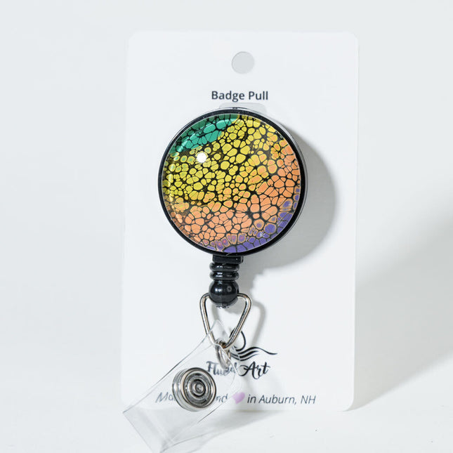1.25" Fluid Art Badge Reel - Green yellow orange purple black