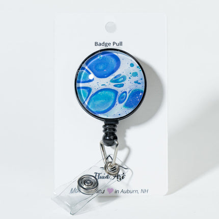 1.25" Fluid Art Badge Reel - White with Blue Cells