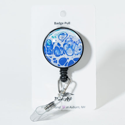 1.25" Fluid Art Badge Reel - White with blue cells