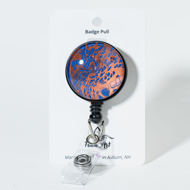1.25" Fluid Art Badge Reel - dark blue with copper