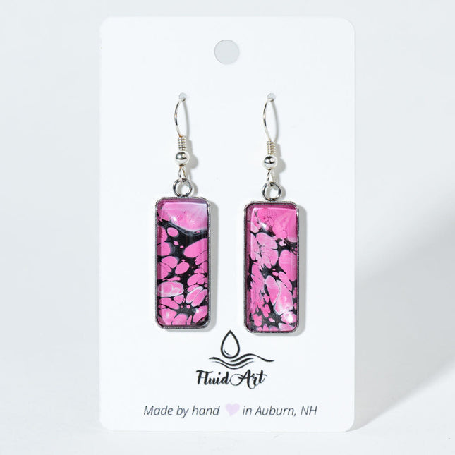 Rectangle Drop Earrings - pink and black