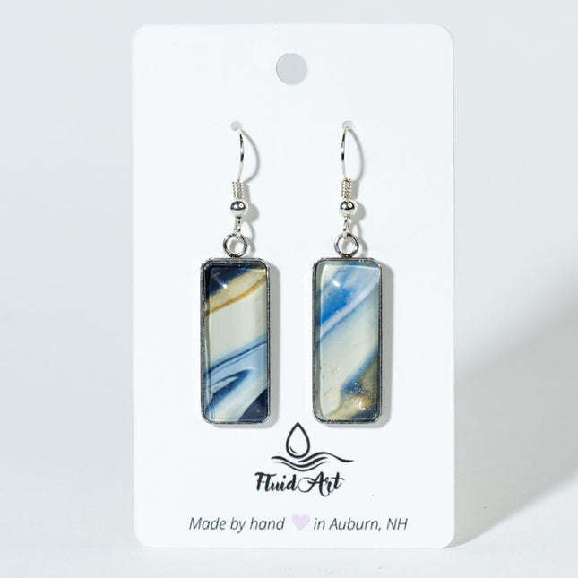 Rectangle Drop Earrings - Blue and cream diagonal pattern