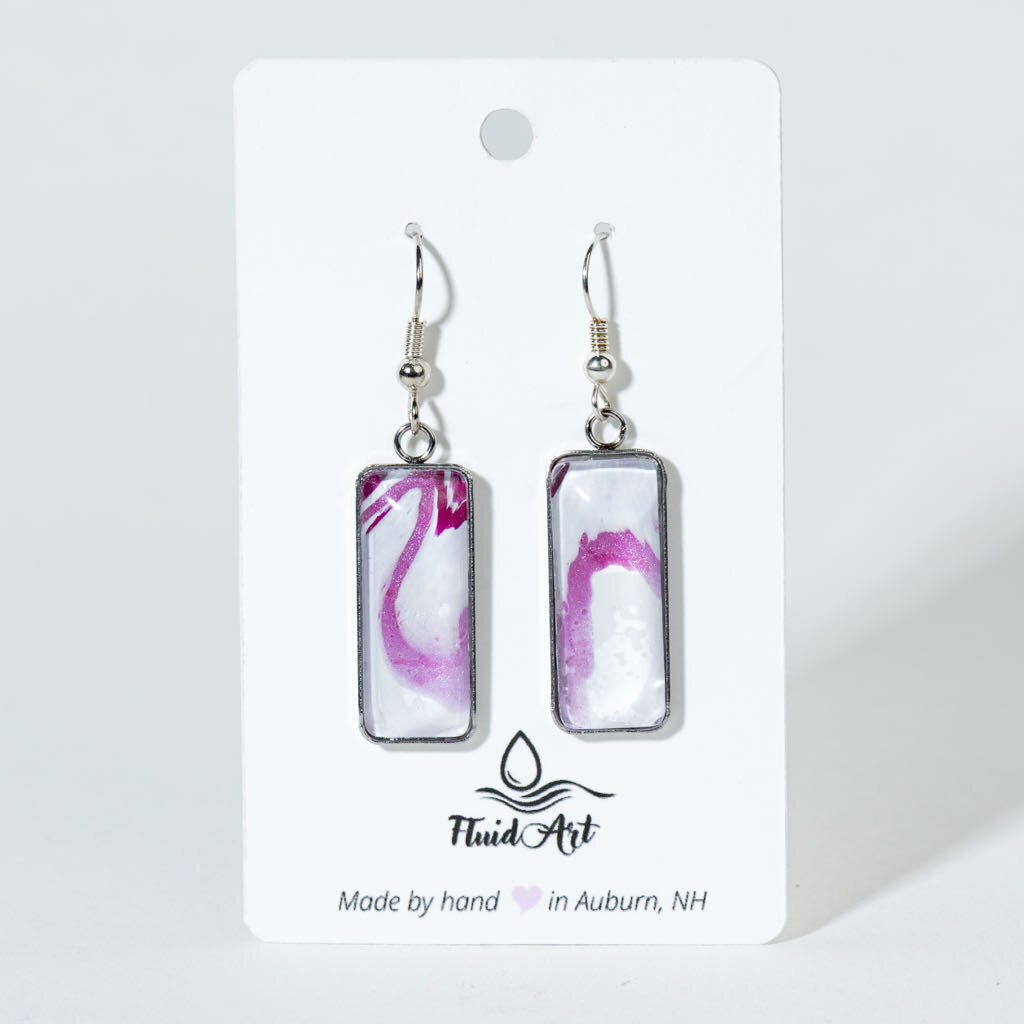 Rectangle Drop Earrings - White with magenta