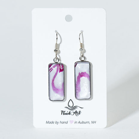 Rectangle Drop Earrings - White with magenta