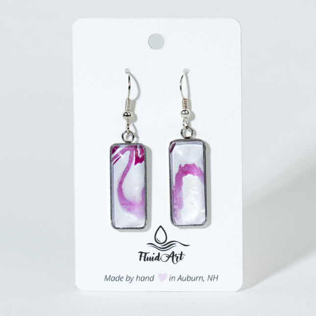Rectangle Drop Earrings - White with magenta