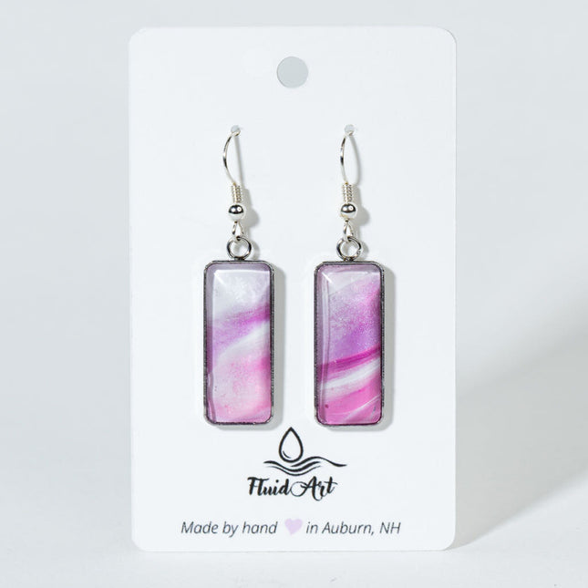 Rectangle Drop Earrings - White with magenta 2